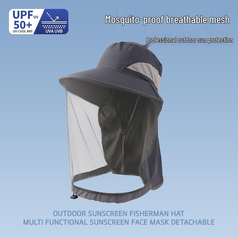 Men's Large Brim UV-Blocking Fishing Hat with Insect-Proof Net