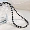 Vintage High Quality Natural Black Agate Design Sweater Chain Necklace Collarbone Chain Women