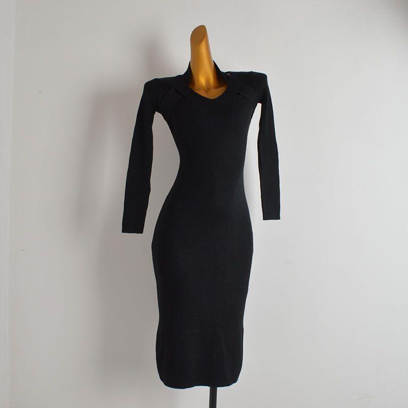 Fashion Style Sexy Sexy Halter Knitting Dress Women's Clothing Fall/Winter Slim Hem Double Side Slit Bodycon Dress