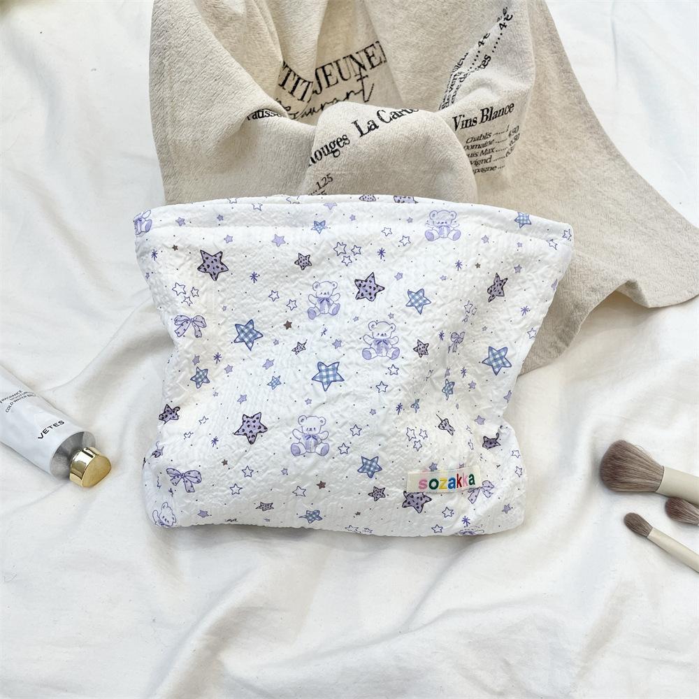 1pc Double-Sided Cartoon Pattern Cosmetic Bag Large Capacity Multifunctional Canvas Zipper Travel Storage Bag