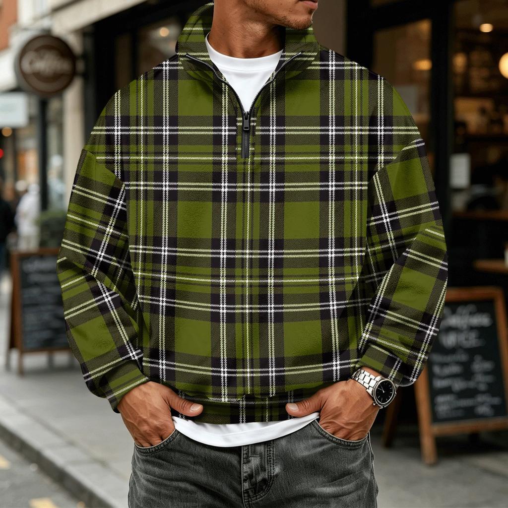 Heren Geruite Quarter-Zip Long Sleeve Flanellen Sweatshirt Casual