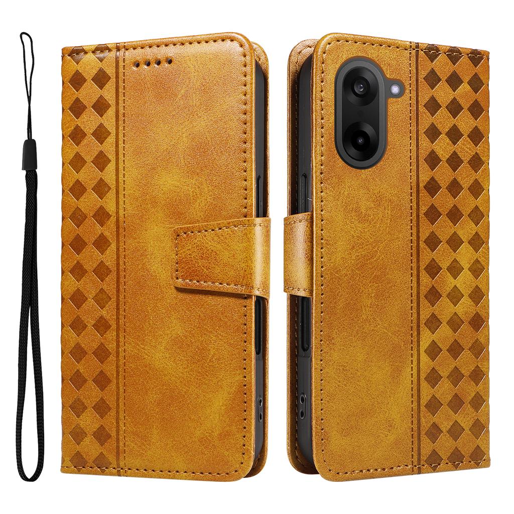 Für OnePlus Nord CE5 5G/OnePlus Ace 5 Racing 5G Lederhülle Wallet Ständer Gitter Aufgedruckte Handyhülle mit Riemen