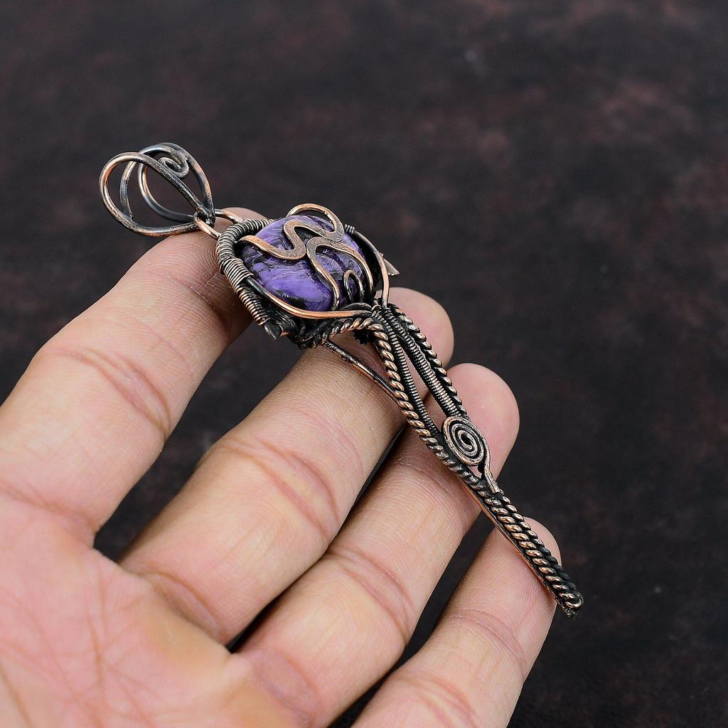 Charoite Pendant Copper Wire Wrapped Pendant Handmade Amazing Pendant Gemstone Jewelry For Gift Antique Copper Jewelry Wire Wrapping Pendant
