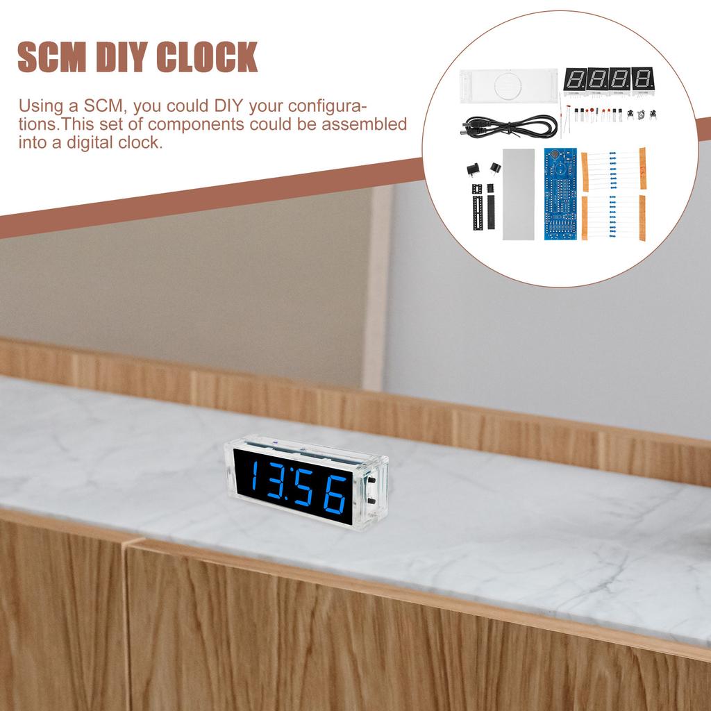 1Set Digital Clock Kit Blue Scm LED DIY Electronic Clock Hardware Set Simple Assembly Fast Learning Premium