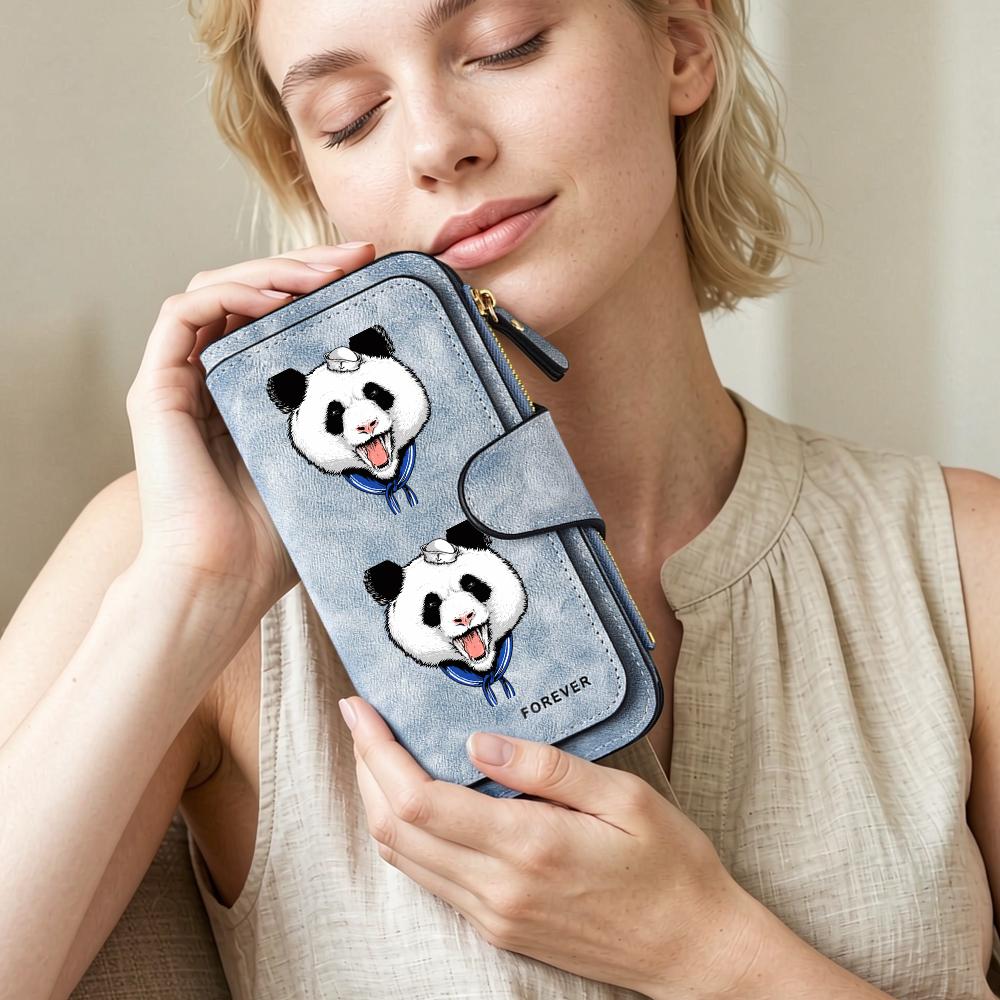 Cute Panda Print Long Wallet Fashion PU Leather Card Holder Casual Portable Purse for Women