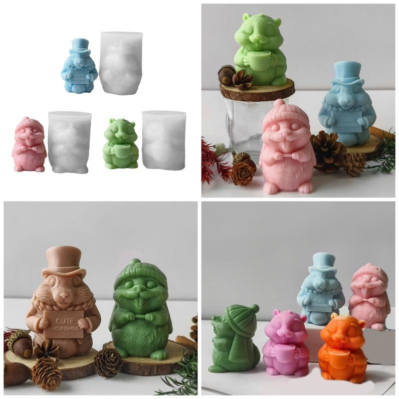 Easy Releasing Silicone Mold Crafting Groundhog Statues Moulds Candle Silicone Molds Suitable for Various Materials