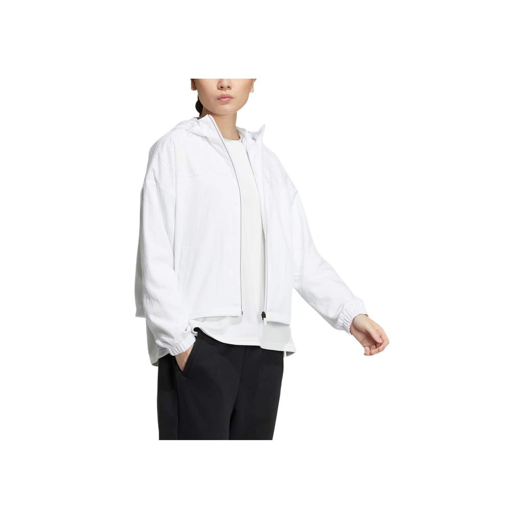 Adidas Striped Pattern High Collar Hooded Jacket Women Outerwear White HM7100