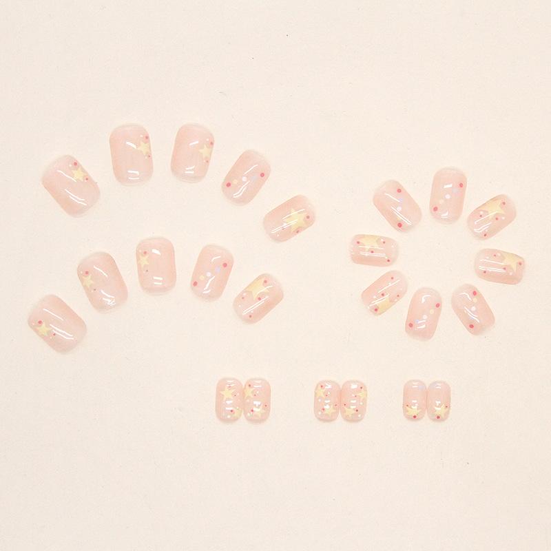 Pink Through Sweet Polka Dots Star Manicure Gentle and Sweet Ins Wind Light Luxury Children's Fun Fake Nail Finished Wear Nail Batch