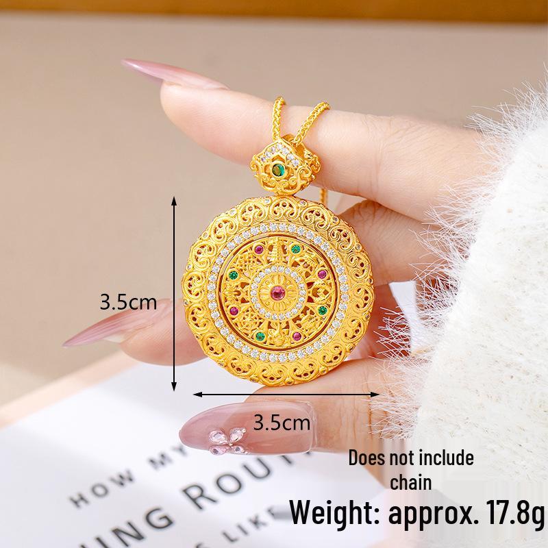 Ancient Gold Sand Eight-Treasure Compass Blessing Necklace - Chinese Retro Copper Alloy Jewelry