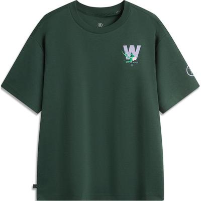 Li Ning X Jcchr Artist Collaboration Wade Series Printed Letter Crew Neck Comfortable Versatile Breathable Loose Short Sleeve T-Shirt AHSUB27-3