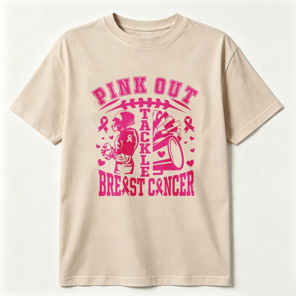 Pink Out Tackle Breast Cancer Tshirt Pink Out Football Shirt Pink Out Breast Cancer Awareness Tops Tackle Cancer Cotton Tee Tops