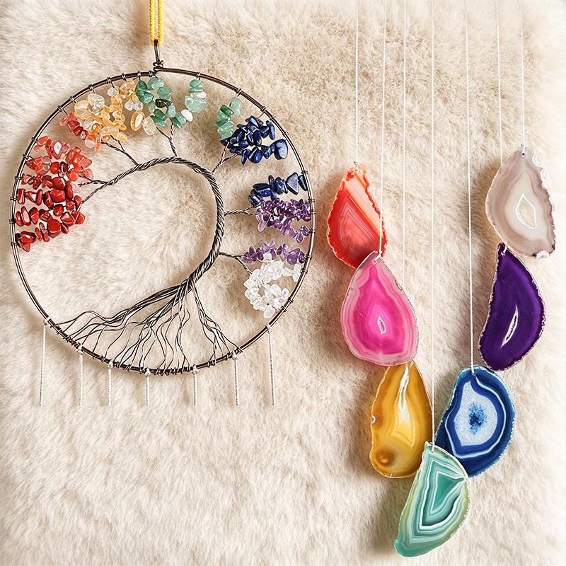 Hot Selling Folk Art Natural Crystal Wind Sun Catcher Sunshine Rainbow Dream Catcher Moon Wind Chime Pendant Christmas One Size