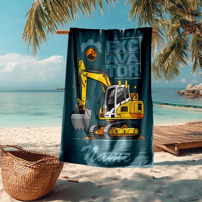 Custom Name Ultra-Soft Beach Towel with Excavator Theme,Ideal for Pool - Camping, Diving - Perfect Travel Essential, Vibrant Beach Towel.
