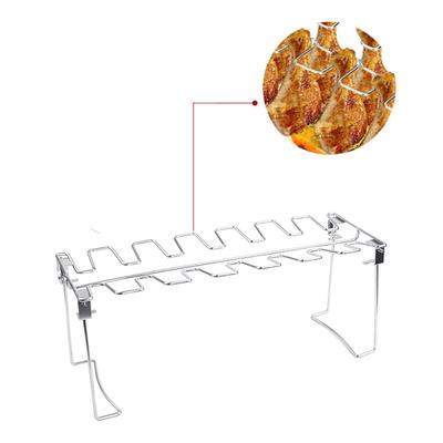 Griglia per cosce di pollo in acciaio inossidabile per forno per affumicatura alla griglia Supporto per girarrosto a 12 slot con vassoio antigoccia