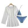 2025 European & American Three-Piece Bikini Set: Solid Color, Sexy Split Swimsuit with Cover-up and Sun Protection.