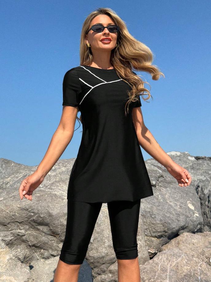 2026 Women's Short Sleeve Knee-Length Split Tankini Swimsuit