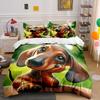 Cute Dachshund With Its Head Hanging Down Pattern Duvet Cover Set Digital Print Colorful Polyester Bedding With Zipper Closur