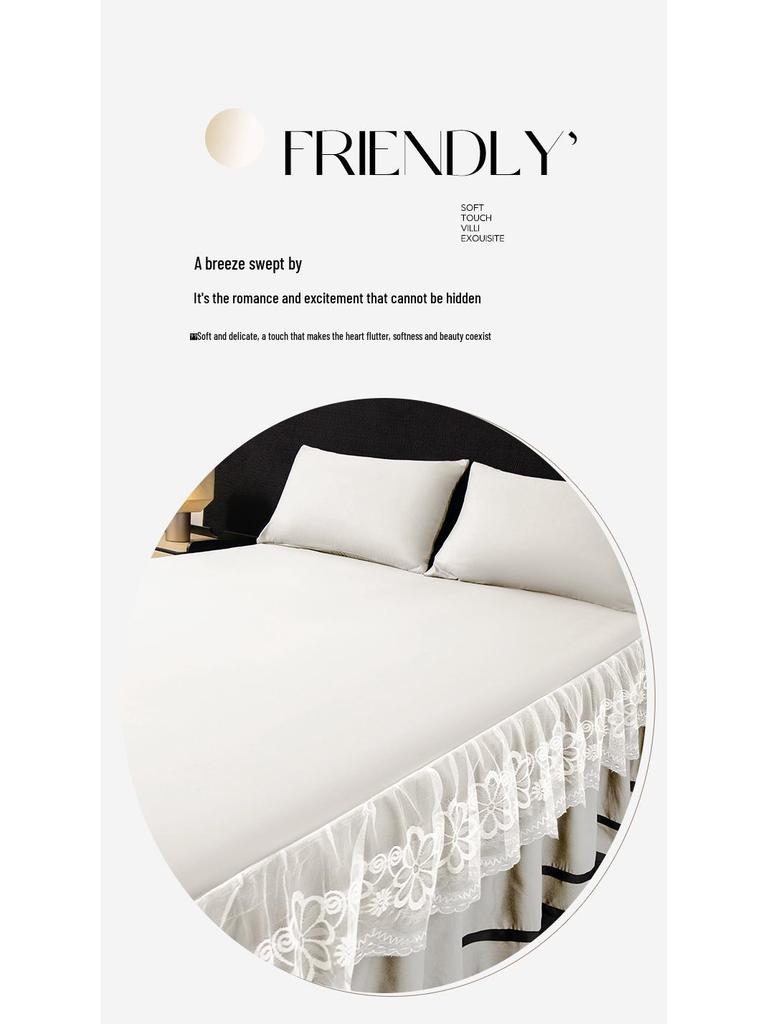 Brushed Double-Layer Solid Color Elastic Lace Ruffle Bed Skirt Full-Size Mattress Cover