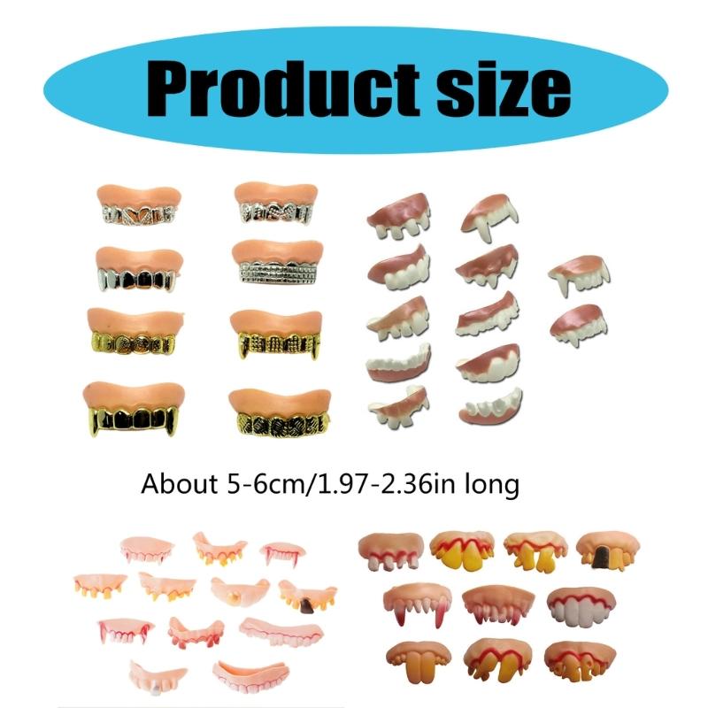 8/10/12Pcs Halloween Teeth  for Cosplay Party, Funny Gag Teeth Halloween Dentures Set for Adult Halloween Masquerade