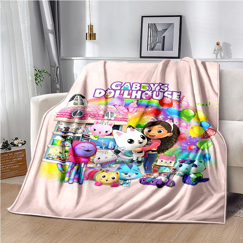 Cute Cartoon Gabby's dollhouse Throws Blanket Kids Super Soft Blankt for Sofa Travel Couch Picnic Flannel Blanket Birthday Gift