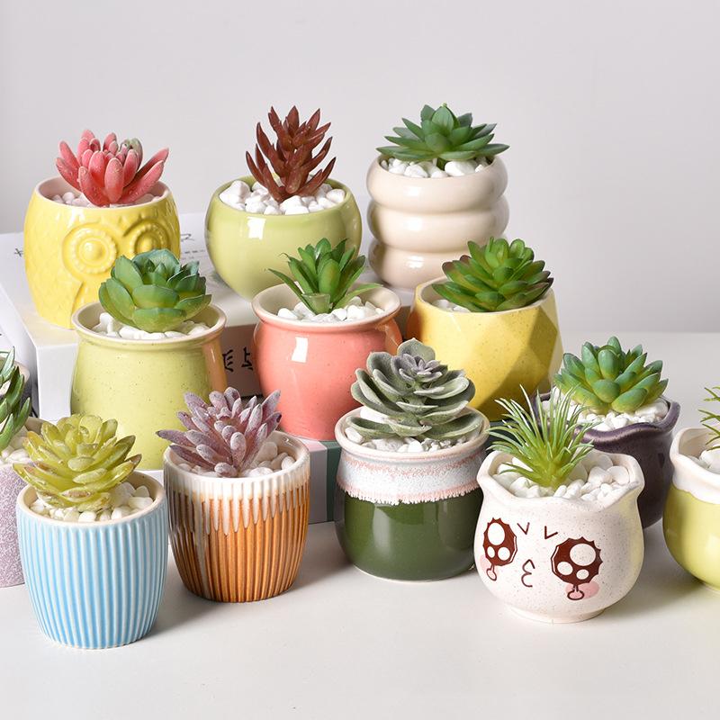 6 st Mini Keramiska Suckulentblomkrukor Hem Trädgårdsdekoration Färgglada Bonsaikrukor Växtodlingsbehållare