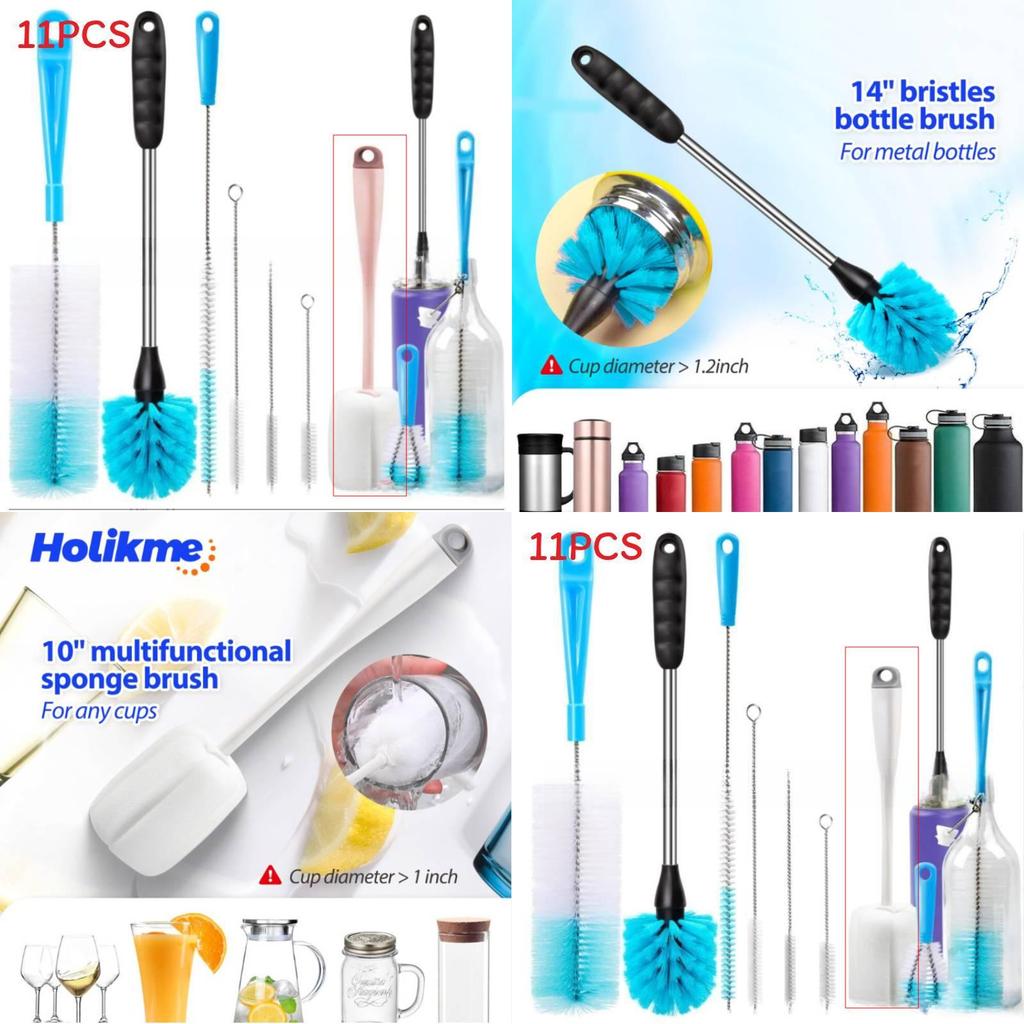 11piece Household Brush Set For Cleaning Narrow Bottles And Conduits With Soft Nylon Bristles
