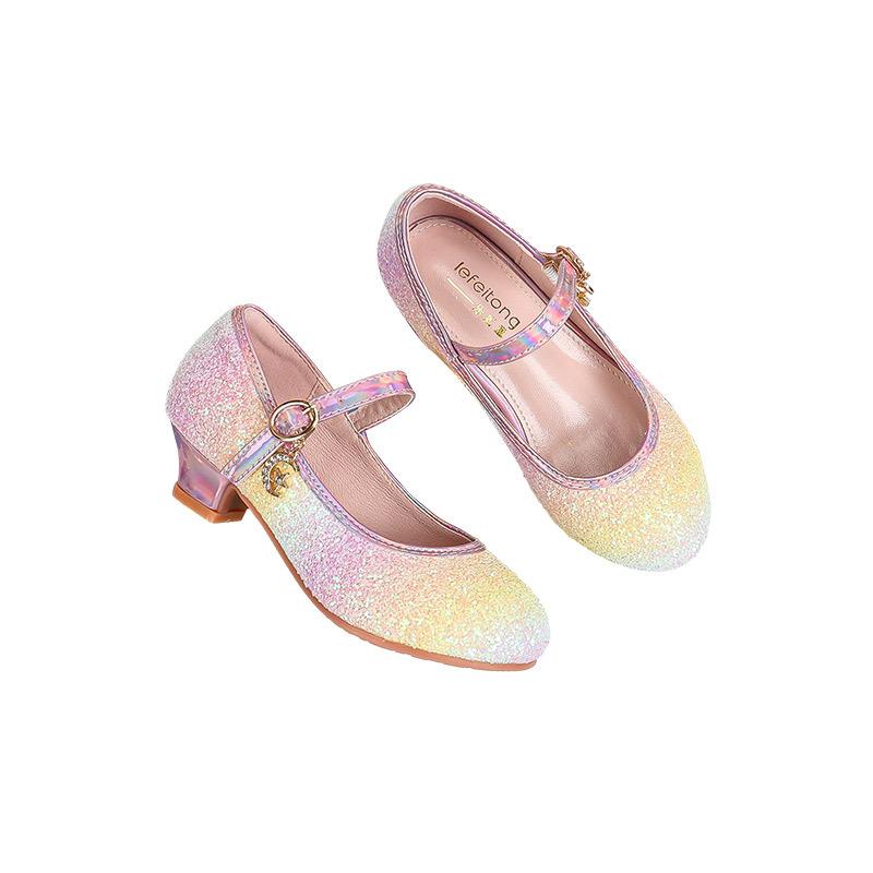 

New Colorful Rhinestone Gradient Girls Leather Shoes Gorgeous Super Fairy Princess Style Crystal Shoes Fashion Color Matching Princess Shoes 41