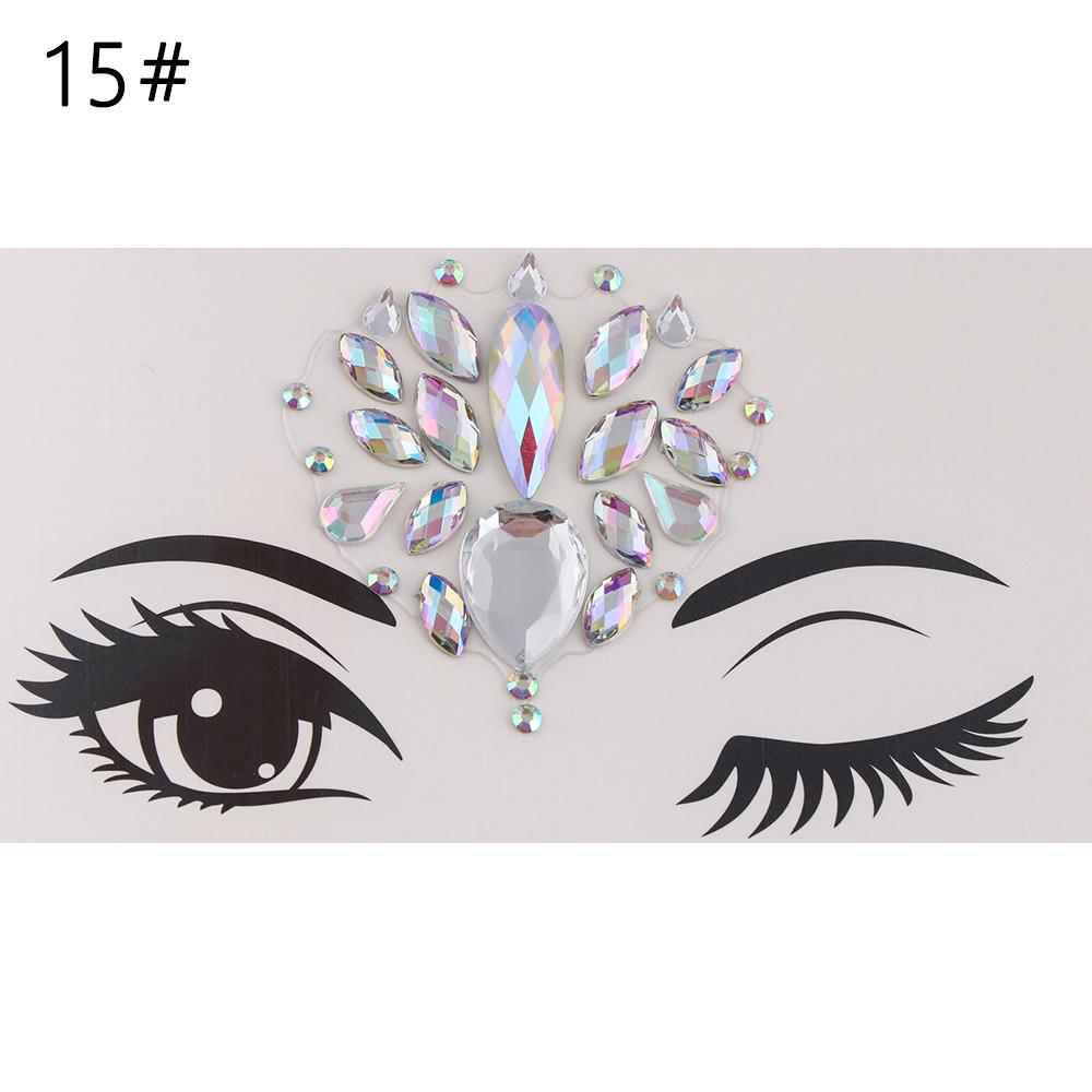 Fashion Colorful 3D Crystal Temporary Tattoo Face Gems Jewels Rhinestone Glitter Adhesive Stickers Festival Body Facial Decor