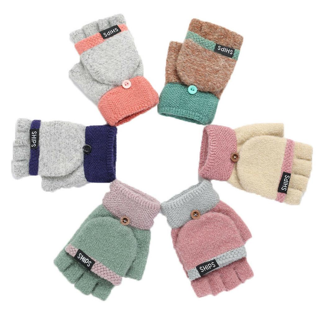 Buy Women Winter Wool Knitted Convertible Fingerless Gloves with Mitten