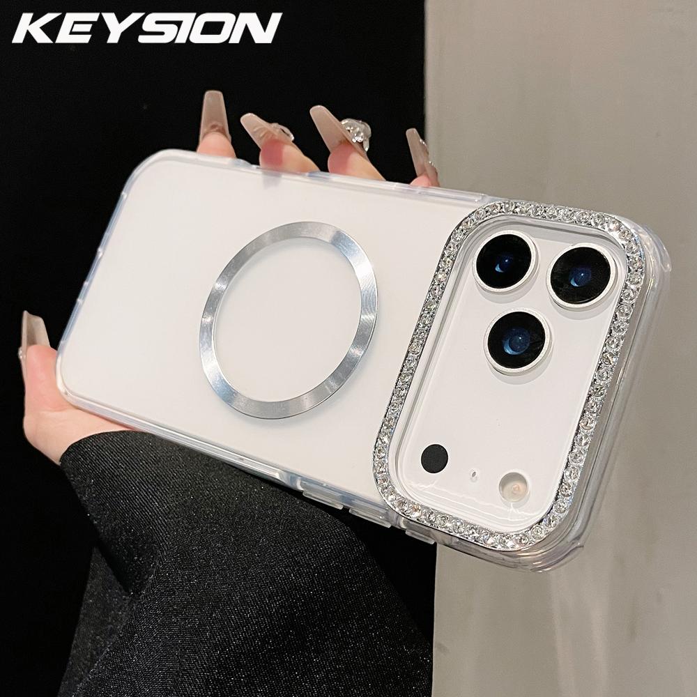 KEYSION Magnetic Jewelled Case for MagSafe for iPhone 16 17 Pro Max Air 16 Plus Transparent Matte TPU+PC Shockproof Phone Cover