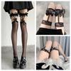Black Silk Fishnet Over-the-Knee Lace Suspenders with Bow
