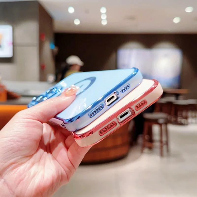 Etui z ramką 6D, z kwiatem róży z boku, dla iPhone 15 14 Plus 11 13 12 Pro Max, wstrząsoodporne, z możliwością ładowania bezprzewodowego, silikonowe, magnetyczne