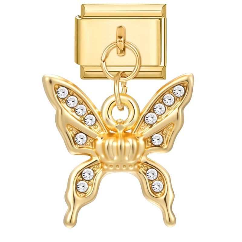Butterfly Cat Paw Heart Shell Crown Gold Color Pendant Italian Charm Link Fit 9mm Bracelet Stainless Steel Women DIY Making Gift