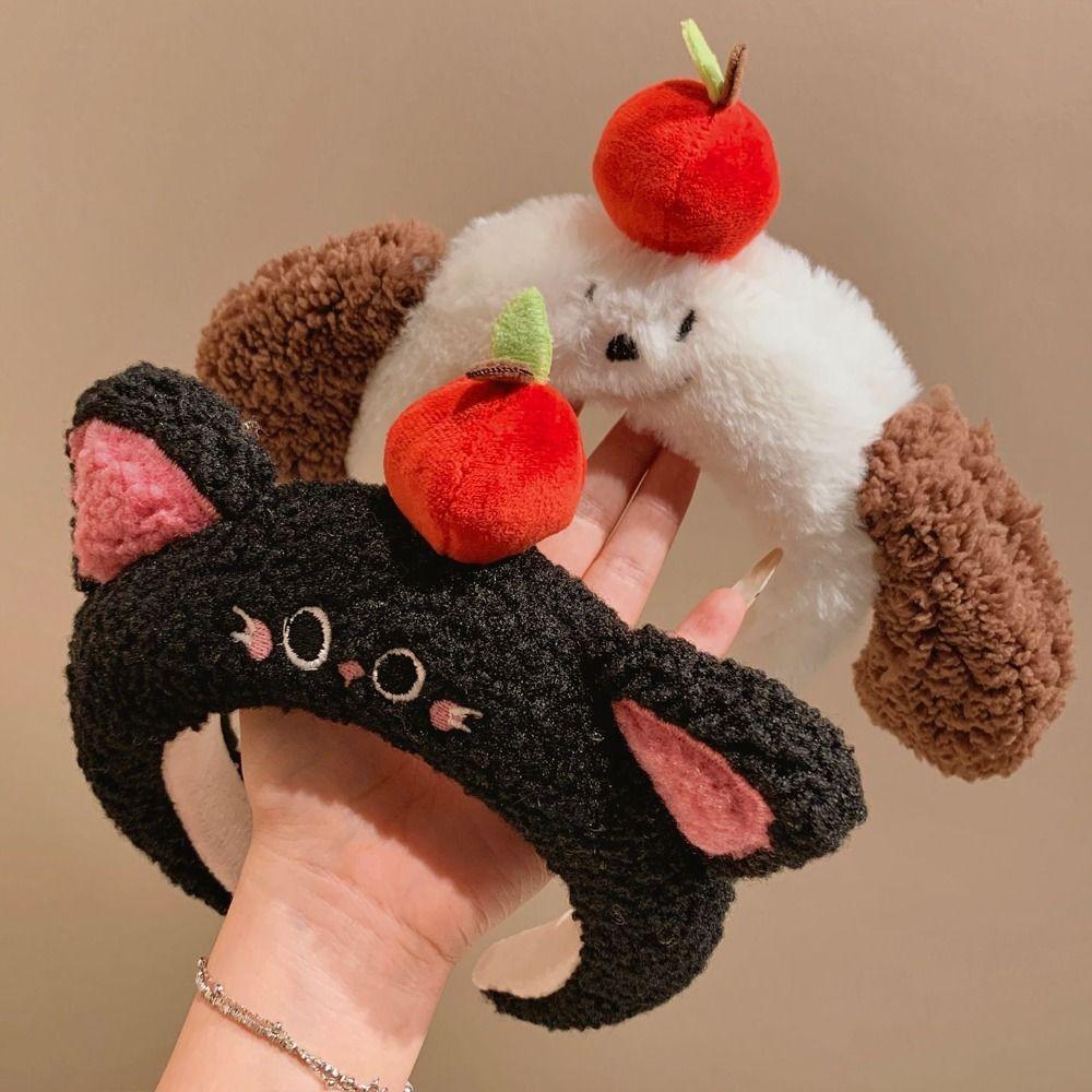 Dog Cartoon Headband Cat Face Wash Headband Sweet Fluffy Plush Headband  Girl