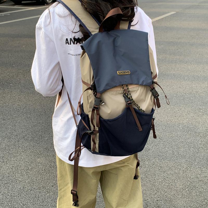 

Outdoor functial style color-blocked backpack, large-capacity hiking bag, lightweight trekking and mountaineering bag, multi-f синій