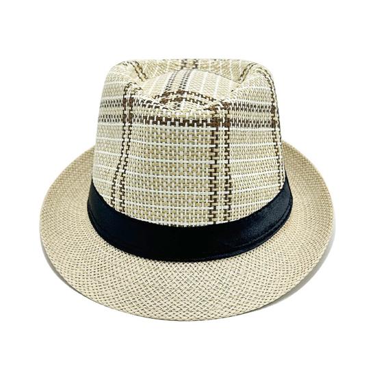 Yousheng Men Jazz Hat, Summer Plaid Pattern Top Hat, UV Protection Breathable Straw Hat, Lightweight Casual Headwear for Outdoor Gardening Beach
