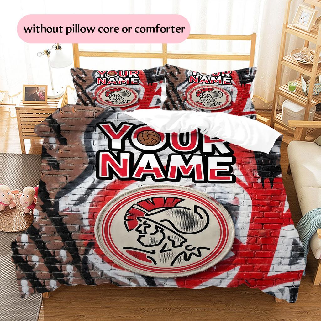Custom Name,AFC Ajax Pattern Bedding Home Decoration Birthday Gift ( 1 duvet cover + 2 pillowcase, without core),fan merchandise.