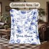 Blue Floral 1 Theme Throw Blanket Custom Name Text Personalized Blanket Soft Cozy Blanket for Home Sofa Bed