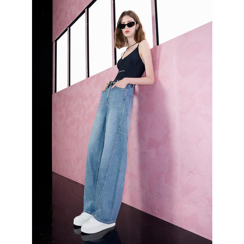 SANCIA 2025 Spring High-Waist Curved Wide-Leg Jeans