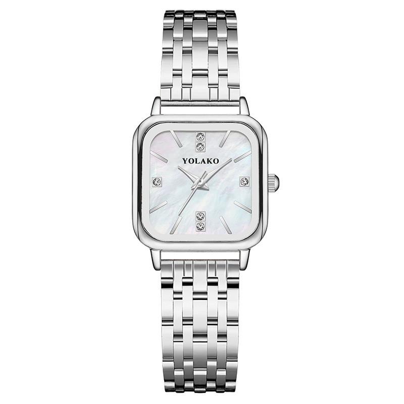 

Женские квадратные часы с перламутровым циферблатом на кварцевом механизме для повседневной носки для пар серебряный