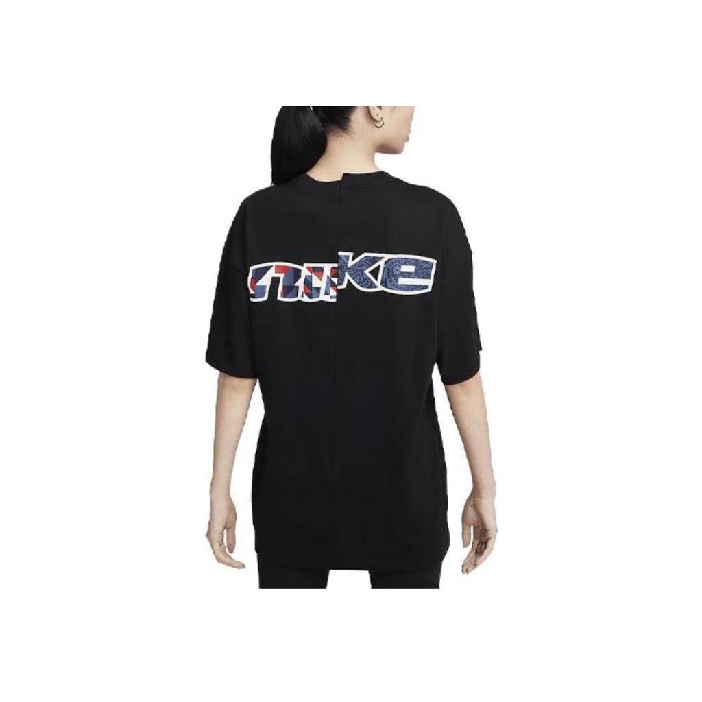 Nike Logo Print Sports Training Casual Round Neck Short Sleeve Drop Shoulder T-Shirt Women Tops Black FQ0366-010