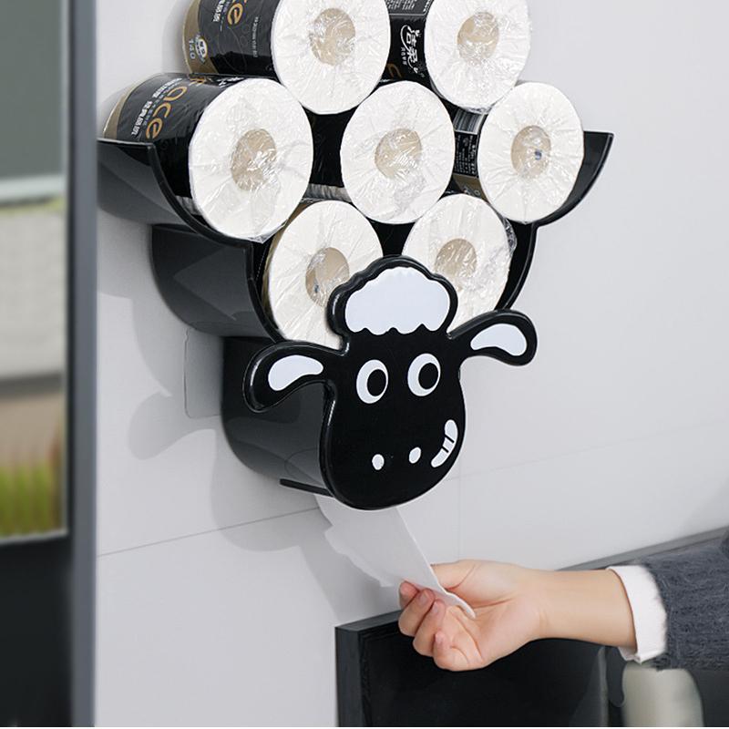 NEW Adorable Sheep Animal Wall Mount Roll Paper Holder Art Sculpture Sloth Toilet Bathroom Tissue Rack Storage Shelf Household Decoration