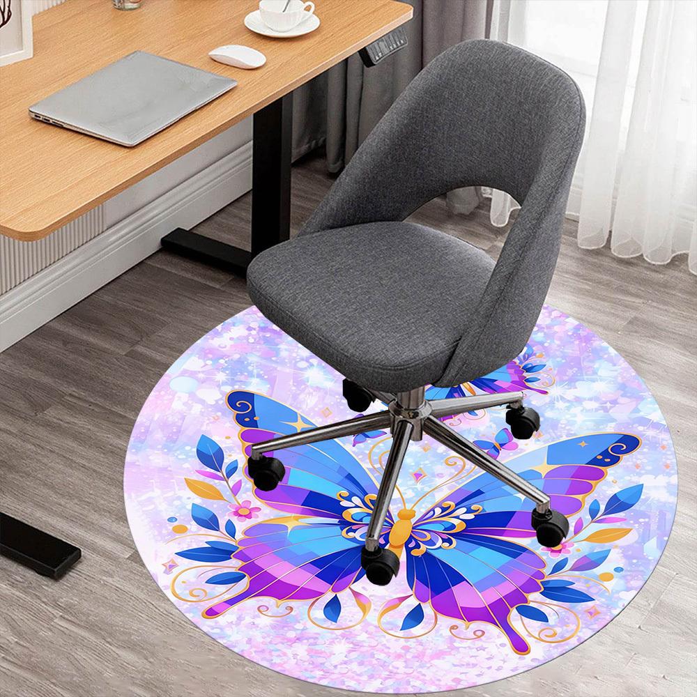 1PC Butterfly Fantasy Round Chair Mat Area Rug - Non-Slip, Floor Mat for Office, Bedroom, and Indoor Decor -Gift D1127178