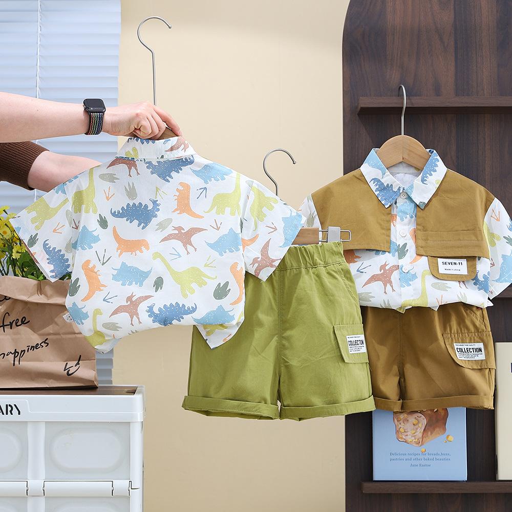 Boys' Summer Short-sleeved Suits, Western Style Boys, Baby Shirts, Shorts, Clothes, Children's Summer Two-piece Suits