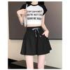 Women's Summer Thin Skirt Yoga Pants Ice Silk Wide Leg Shorts Solid Color Pocket Lace Up Short Pants