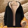 Herren Schwarze Fleece-gefütterte Lammwolle Reißverschluss Kapuzenpullover Jacke