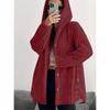 Button Hooded Jacket Plush Top Irregular Trendy Solid Color Jacket For Women Feather Coats Parkas Women'S Coat Winter Jack