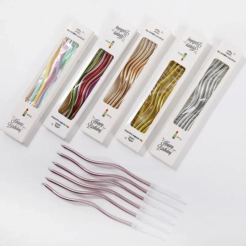 New 6pcs Birthday Candles Spiral Cake Candles Long Thin Cake Candles for Wedding Party and Cake Decoration Party Decorative