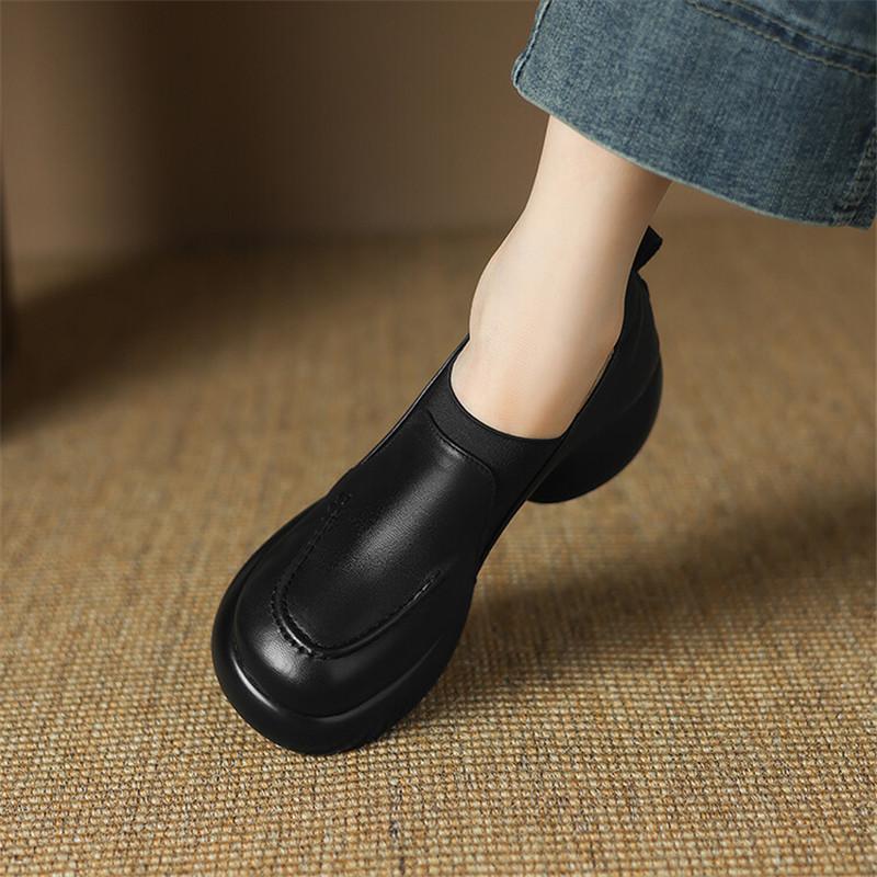 Fashion NEW Spring Autumn Sheep Leather Women Shoes Fashion Round Toe Platform Shoes for Women Loafer Women Pumps High Heel Zaptos Mujer