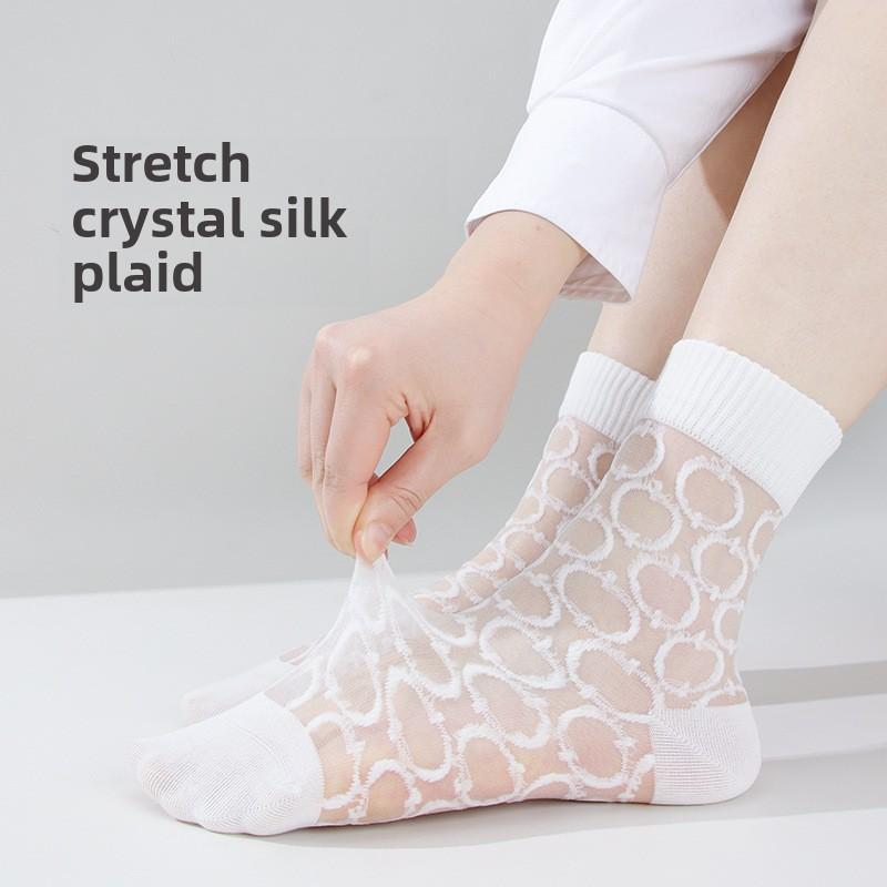 5 Pairs Girls Small Fresh Ring Glass Stockings Children's Summer Hollow Hollow Mesh Breathable Crystal Pile Socks